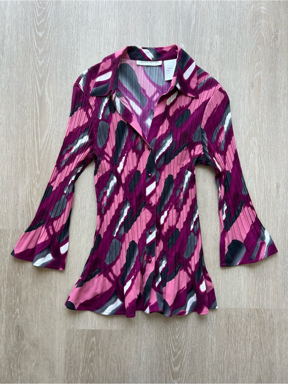 Y2K Laura Petites Pink Retro Patterned Button-Front Chic Top Women’s Size Small